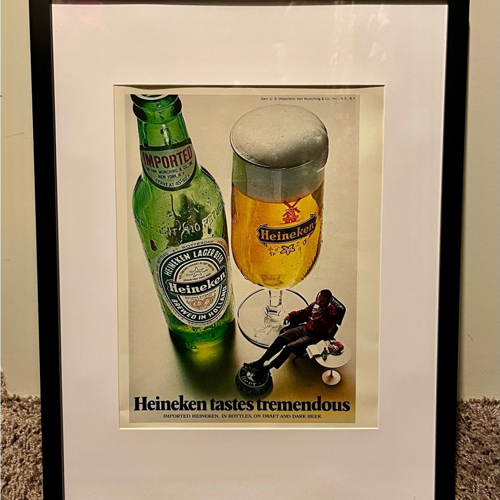 Framed Vintage 1970 Heineken Beer Print Advertisement